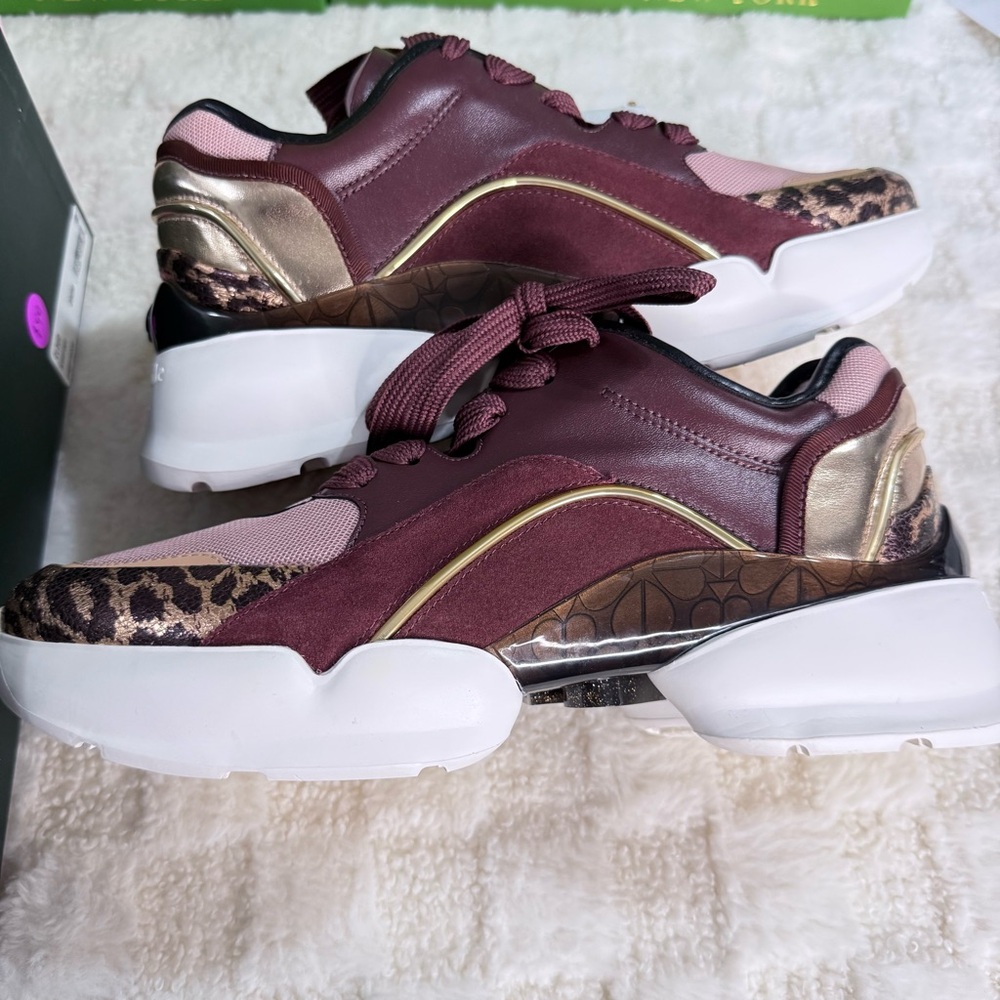 Kate Spade Maroon and Blush Sneakers with Leopard Detail size 9 New